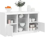 White Sideboard with RGB LED Lights, 123x37x67 cm Storage Cabinet for Living Room, Kitchen, Hallway