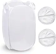 [Rustark] 2Pcs White Mesh Pop Up Laundry Hampers Foldable Lightweight Laundry Baskets with Durable Handles Collapsible Dirty Clothes Laundry Bin for Bedroom Dormitory Travel Storage