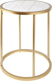 Harlo Glam End Table, round Faux Marble & Gold, Metal Pedestal Base, 17.75" W X