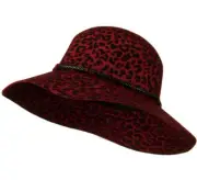 Jeanne Simmons 100% Wool Floppy Hat Red Black Leopard Print 3.5” Brim NWT