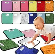 MOTGOM 12 Labeled Sensory Mats - Textured Sensory Tiles, Sensory Wall Sensory Toys for Autistic Children Kids Baby Toddler Multi Sensory Exploration, Tactile Play, Fidgeting Activity