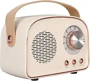 Retro BT Speaker BT 5.0 Vintage Decor,Type C Vintage Portable Mini Wireless BT Speaker, Cute Old Fashion Style for Kitchen Desk Bedroom Office Party(White)