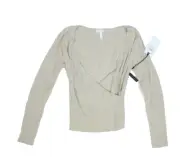 Leith Women Tan Rib Wrap Sweater Plunging Surplice V Neck Long Sleeve Cotton M