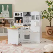 Costway Corner Kitchen Wood Playset Pretend Cooking Play Sets Toys w/Cookware Fridge Birthday Gift