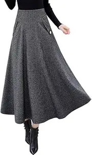 [Ylingjun] Warm Long Wool Skirt for Womens Winter Fall Elastic High Waisted A Line Flared Pleated Wool Skirts