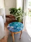 15" Blue Agate Table Top Round Table Side Table Coffee Table Furniture Home Deco