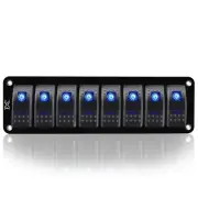 Blue 8 Gang Rocker Switch Aluminum Panel Toggle Dash ON/Off Pre-Wired Switche...