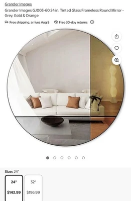 Grander Images 24” Tinted Mirror Glass ( Grey, Gold & Orange )