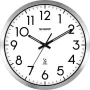 Sharp Atomic Analog Wall Clock - 12" Silver Brushed Finish - Sets Automatically-