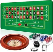 Lunmon Roulette Wheel Game Set Include 11'' Solid Wood Roulette Wheel 35" x 16" Rubber Portable Roulette Tabletop Layout Mat 100 Chips Roulette Marker Dealer Button
