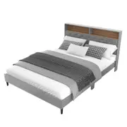 Double Size Grey LED Bed Frame with Storage Headboard
