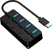 USB Hub, 4-Port USB 3.0 Hub with Individual LED Power Switches Compatible with MacBook Air, iMac, Surface Pro, Laptop, USB Flash Drives, Mobile HDD (4Port Switches)