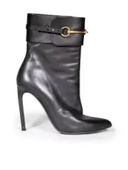 Black Leather Horse Bit Heeled Boots