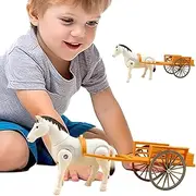 Walking Horse Toy | Electric Horse Pull Cart Toy,Retro Walking Retro Horse-Drawn Cart Model for Home, School, Daycare Center