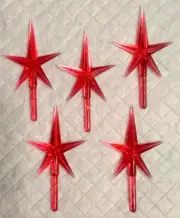 5 MEDIUM RED STARS Ceramic Christmas Tree Toppers NEW In Package