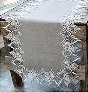 Lace Runner Earth Tone Silver Lace on Silver Fabric Table Runners, Dresser Scarf (16Wx36L)