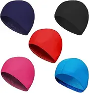Spandex Nylon Fabric Swim Cap for Kids and Adult(not for Long Hair),Set of 5