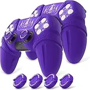PlayVital 2 Set Runes Edition Silicone Cover Skin for ps5 Controller with Thumb Grips & Touchpad Skin & D-pad Area Sticker, Anti-Slip Controller Grip Case Compatible with ps5 Charging Dock- Purple