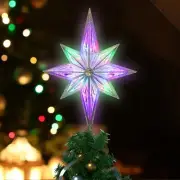 11" 16LED Tree Topper, Bethlehem Star Multicolor Plastic Lighted Star Decoration
