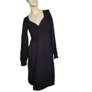 Willow & Wind Ribbed Midi Sweater Dress Black Long Sleeve V Neck Gothic Classic
