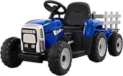 Rigo Kids Ride on Car Tractor, 12V Battery LED Headlight Built-in Music 30kg Capacity Detachable Trailer USB Slot Safety Seat Belt Electric Cars for Toddlers Baby Walkers Little Tikes Kid Toy Blue