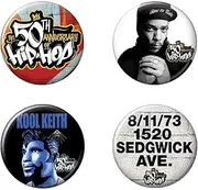 [Ata-Boy] The 50th Anniversary of Hip Hop-Ice T, Kool Keith Set of Four 1.25 Inch Collectible Buttons, 1.25", Alloy Steel, no gemstone
