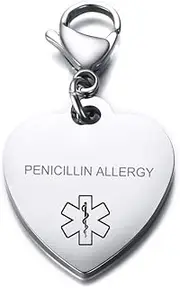 [VNOX] Free Engraving-Heart Shape Medical Alert ID Pendant Necklace/Keychain Men Women,20 Inches Chain