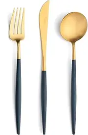 Cutlery Set Goa Grey 6 pcs. Matte Brushed Gold Plated New