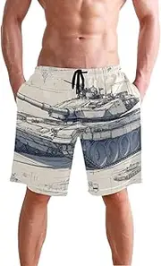 [XYMZR] Tank Design Paper Men's Swim Trunks Quick-Dry Bathing Suit Swimming Board Shorts S