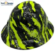 Rip and Tear Lime Hydro Dipped Full Brim Hard Hat with Ratchet Suspension