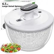 Salad Spinner Large 6.3 Qt, Manual Lettuce Spinner for Vegetable Prepping, One-Handed Pump Fruit Spinner Dryer with Bowl and Colander, Dishwasher Safe Veggie Fruit Washer Spinner-Black