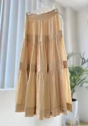 ZIMMERMANN Concert Lurex Panelled Midi Skirt in Champagne • Size 1 • AU 10 •US 6