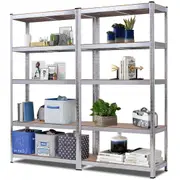 Giantex 5-Tier Storage Rack 2 PCS Metal Shelving Rack w/Adjustable Shelves Silver