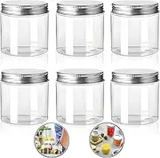 Wzenclave 6pcs Aluminum Lid Small Mason Jars，250ML Clear Plastic Canning Jars with Leak-Proof for Storing Lotions, Spice, Powders, Honey, Jam, Jelly, Wedding Favors, Kitchen Food.