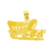 14K Gold Covered Conestoga Wagon and Oxen Pendant
