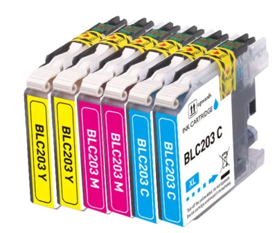 6PK XL CMY Ink Compatible with Brother LC203 MFC-J4320DW MFC-J480DW MFC-J485DW