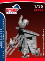 Dynamo 1/35 Animal Set - Hens, Rooster and Chicks with Coop