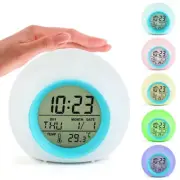 7 Colors Changing LED Display Timer Digital Round Alarm Clock Temperature