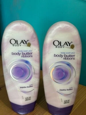 2 NEW OLAY BODY WASH PLUS BODY BUTTER RIBBONS W/JOJOBA BUTTER 10 OZ RARE