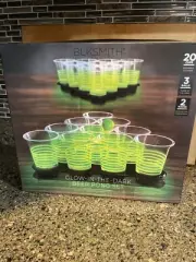 Beer Pong Set with Racking Trays Glow In The Dark - 20 Cups, 3 Balls, 2 Racks