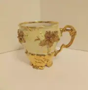 Antique German Heavy Gold Embossed Repousse Flowers Teacup Ornate Gold Hndle