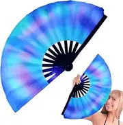 [Huvqianu] Large Folding Fan | Glowing Chinese Kung Fu Tai Chi Craft Fan,Multi-Color Stage Performance Show Fluorescent Props Wedding Home Decoration For Festival Birthday