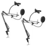 2x Microphone Mic Suspension Boom Scissor Arm Studio Desk Mount Stand Pop Filter