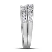 14k White Gold Round Diamond 3-Stone Bridal Wedding Ring Set 1-1/2 Cttw