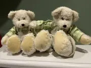(2) 9 Inch Plush Sitting Teddy Bears W/ Checkerd Shirt and Overalls