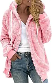 [Rkwins] Fleece Jacket for Women Winter Sherpa Jacket Fuzzy Hoodie Jacket Zip Up Fleece Jacket Plus Size Warm Jacket