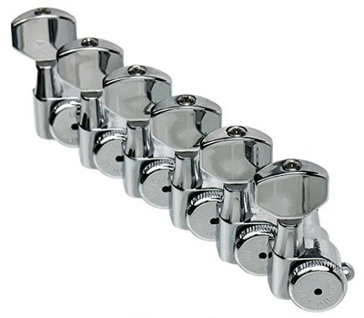 CHROME 6-InLine Grip-Lock Non-Staggered Vintage Post Guitar Tuners w/UMP