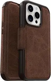 OtterBox Strada Case for iPhone 15 Pro for MagSafe, Shockproof, Drop Proof, Premium Leather Protective Folio with Two Card Holders, 3X Tested to Military Standard, Brown