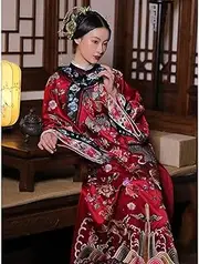[SMDSAZ] Hanfu Chinese Traditional Cosplay Costumes Qing Dynasty Qipao Red Printing Imitation Embroidery Improved Cloak Cheongsam Dress (Color : Redwine, Size : L)