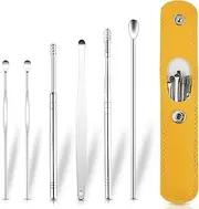 Ear Wax Removal Kit, 6 Pcs Ear Cleaning Kit, Ear Curette Ear Wax Removal Tool for Adults, With Storage Bag (Yellow)